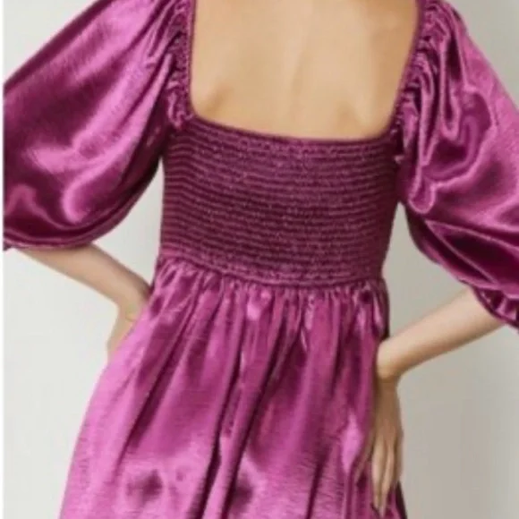 entro Shimmering Magenta Puff-Sleeve Mini Dress - Picture 2 of 3
